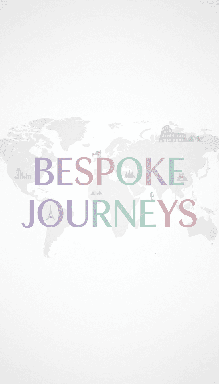 Elegant text 'Bespoke Journeys' on a bright background with subtle travel elements.