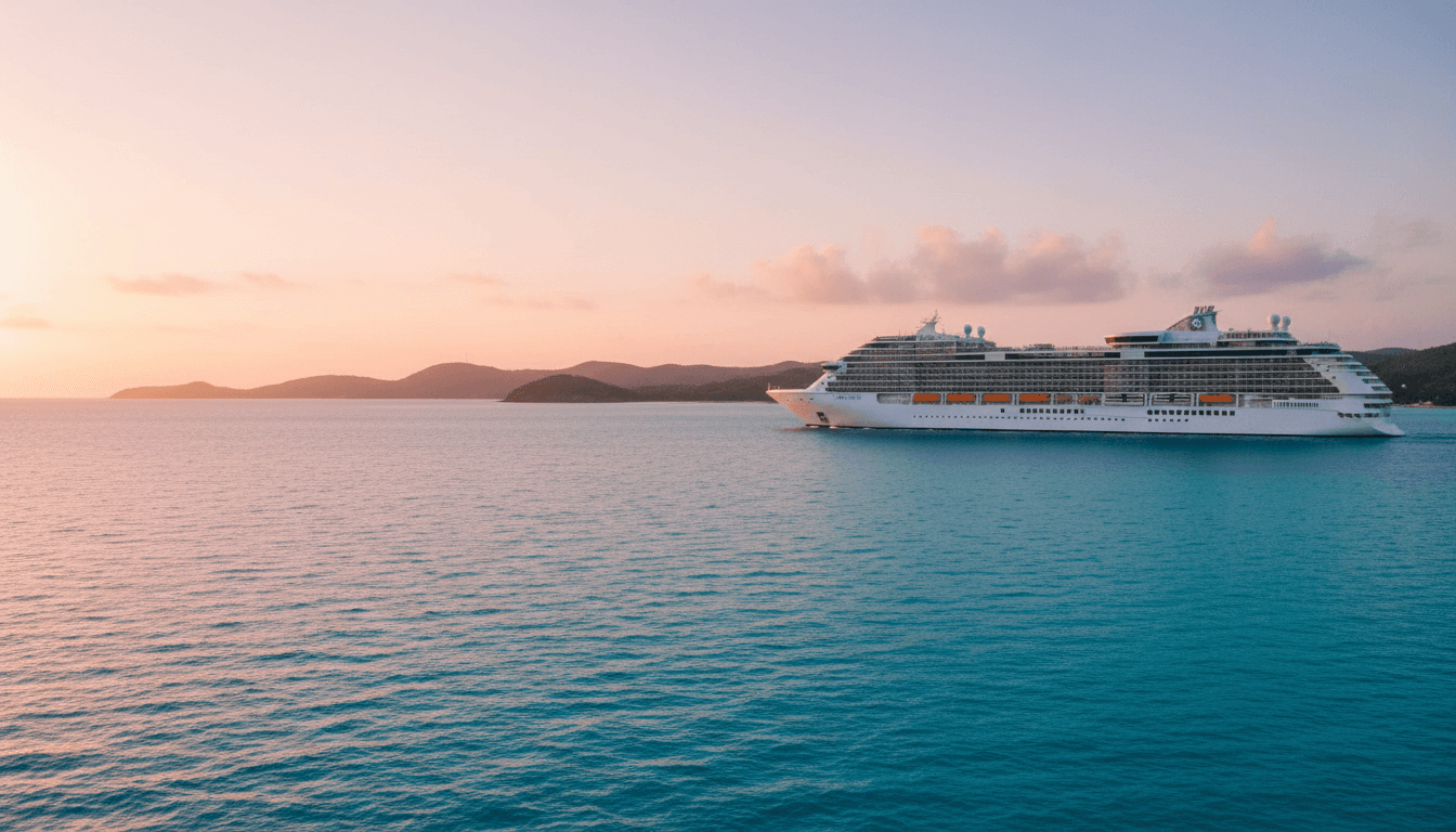 Cruise ship sailing through calm blue ocean waters